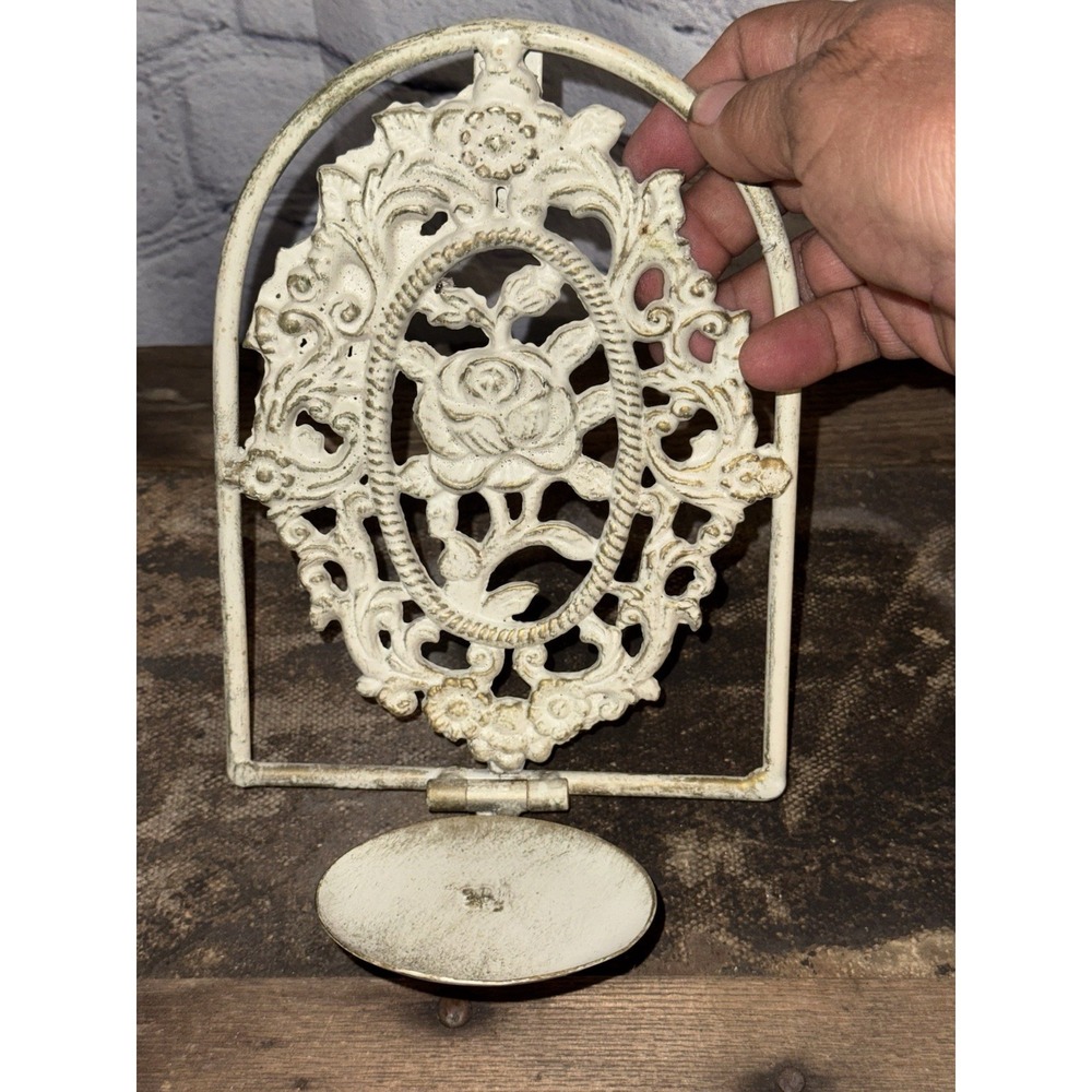 Victorian Cast Iron Summer Garden Candle Sconce White Floral Wall Decor 7"